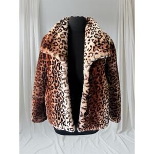 Leopard Print Faux Fur Coat, M